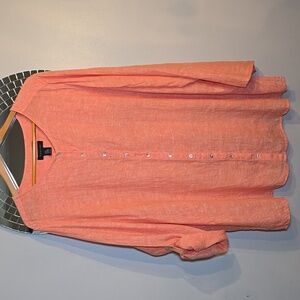 Tahari Linen Long Convertable Sleeves Lagenlook Coastal Tunic Blouse Shirt NWOT